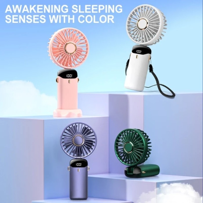 Портативный вентилятор Mini fan XL-880 диаметр 9 см с подставкой для телефона и дисплеем