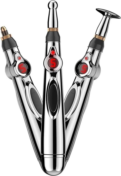 Массажер для тела электрический ручной (массажная ручка) 3в1 Massager Pen W-912 на батарейках Серебристый