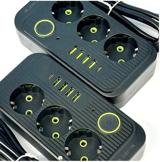Сетевой фильтр питания UA Power Socket F09U на 185 см 3 розетки +4USB +Type-C Port , сетевой удлинитель