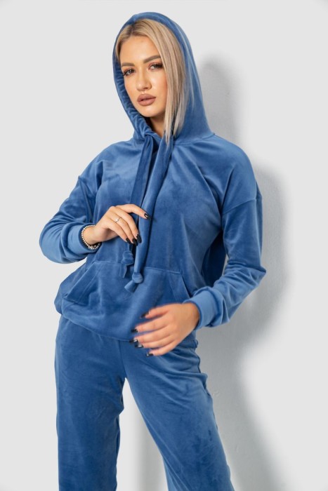 Спорт костюм жіночий велюровий, колір джинс, 241R060